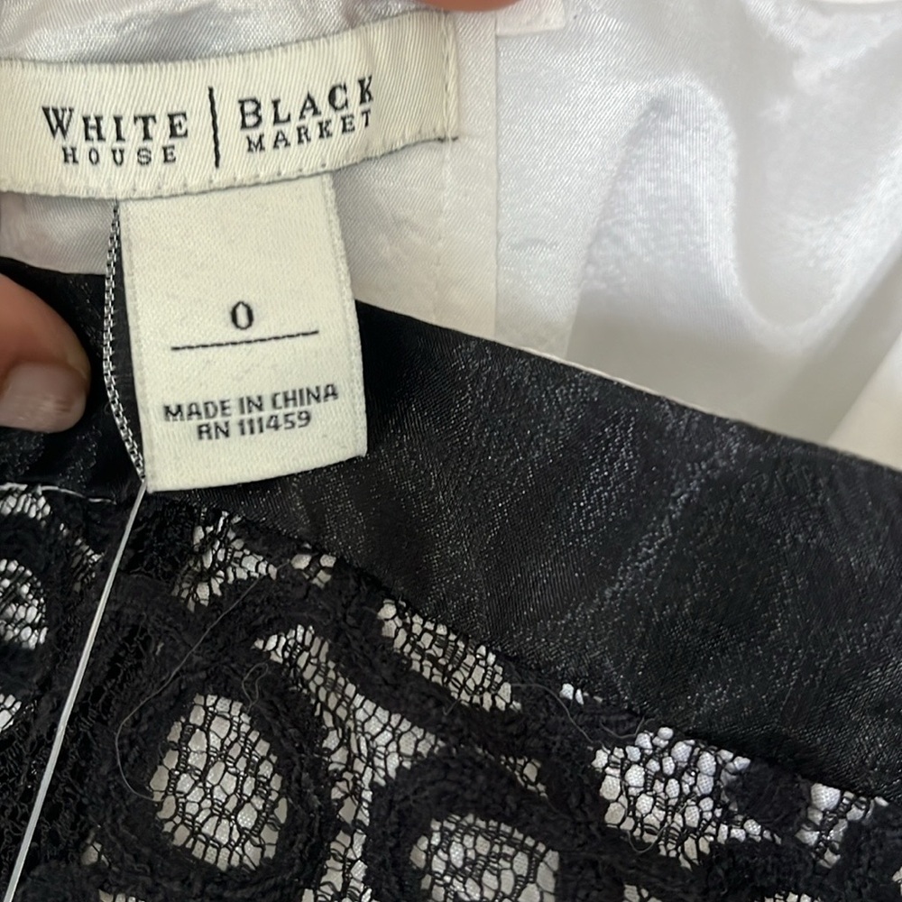 White House black market size 0 strapless dress with black lace overlay